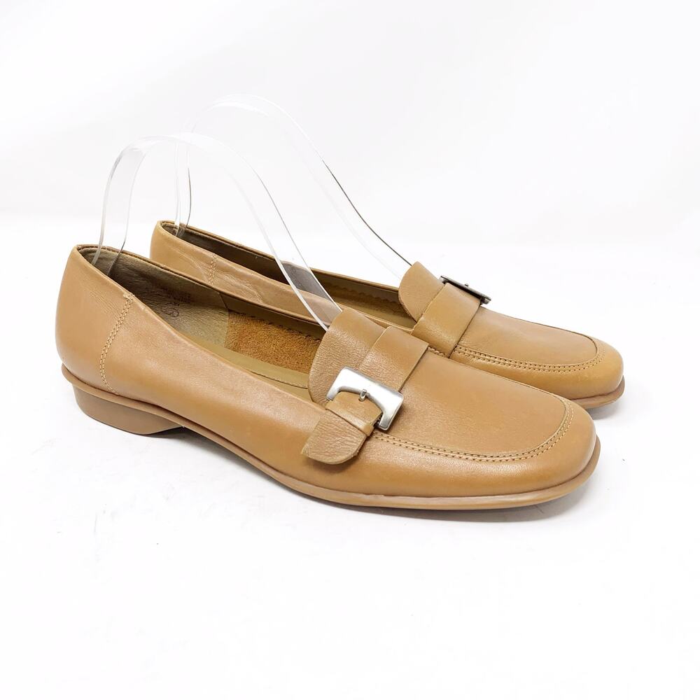 Enzo Angiolini Valery Tan Leather Loafers Classic Square Toe Flat Size 8.5